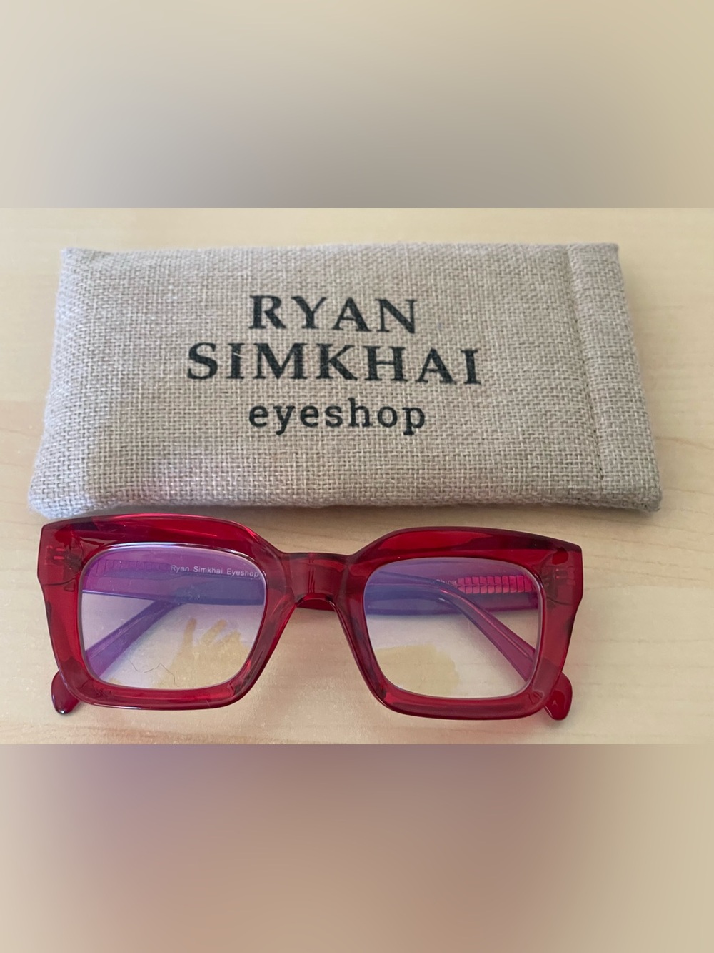 Sophie- Transparent Red Ryan Simkhai eyeshop Readers. 1.25